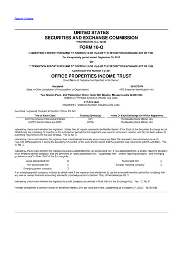 Vorschaubild Office Properties Income Trust 10-Q Quartalsbericht 2023 