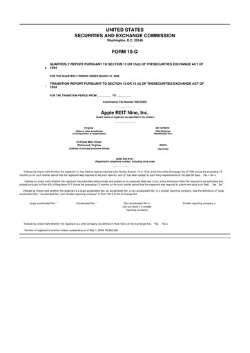 Thumbnail Apple Hospitality REIT
 10-Q Quarterly Report FY 