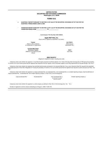 Thumbnail Apple Hospitality REIT
 10-Q Quarterly Report FY 