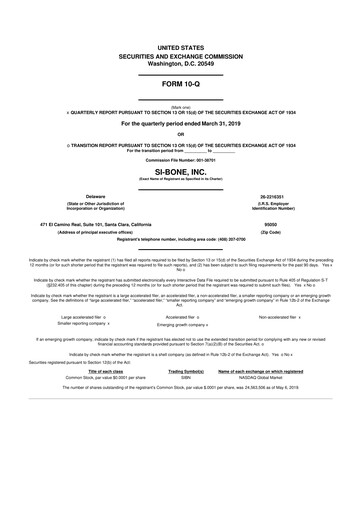 Miniature SI-BONE 10-Q Rapport trimestriel 2019 