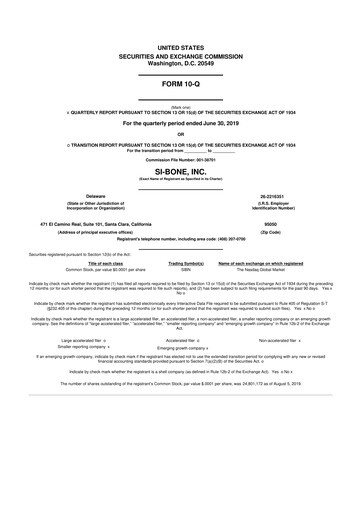 Miniature SI-BONE 10-Q Rapport trimestriel 2019 