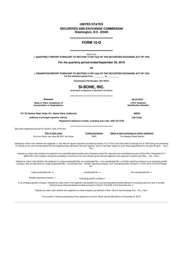 Miniature SI-BONE 10-Q Rapport trimestriel 2019 
