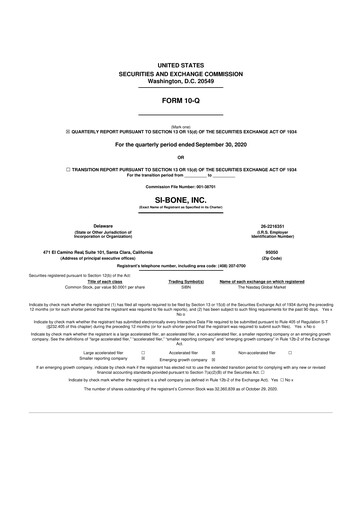 Miniature SI-BONE 10-Q Rapport trimestriel 2020 