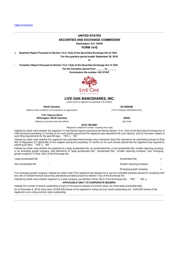 Thumbnail Live Oak Bank
 10-Q Quarterly Report FY2018 