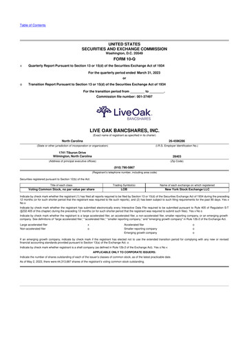 Thumbnail Live Oak Bank
 10-Q Quarterly Report FY2023 