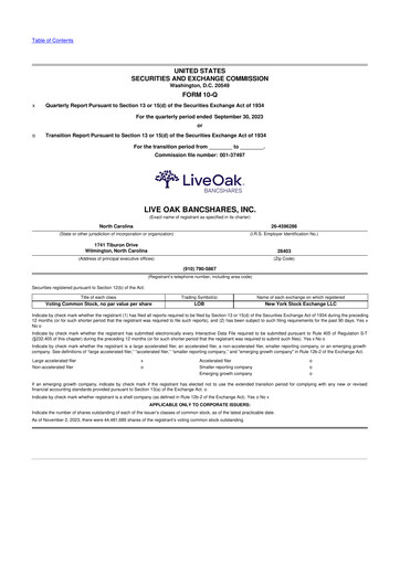 Thumbnail Live Oak Bank
 10-Q Quarterly Report FY2023 