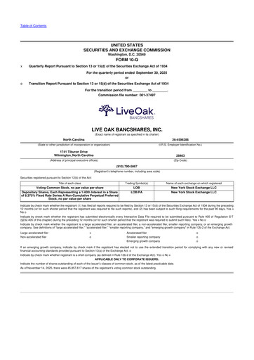 Thumbnail Live Oak Bank
 10-Q Quarterly Report FY2025 