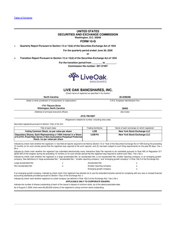 Thumbnail Live Oak Bank
 10-Q Quarterly Report FY2026 