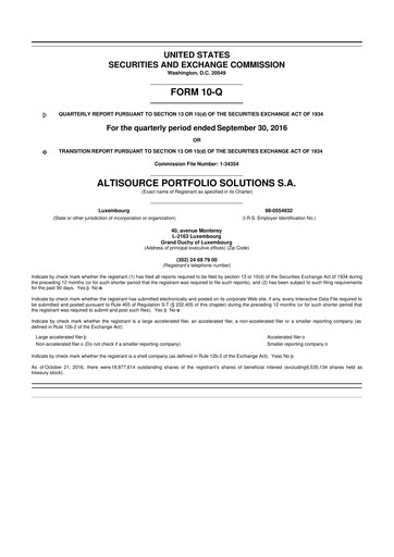 Thumbnail Altisource Portfolio Solutions
 10-Q Quarterly Report FY2016 