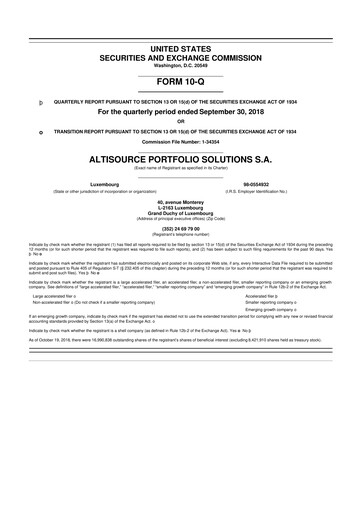 Thumbnail Altisource Portfolio Solutions
 10-Q Quarterly Report FY2018 