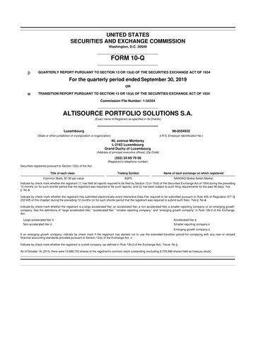 Thumbnail Altisource Portfolio Solutions
 10-Q Quarterly Report FY2019 
