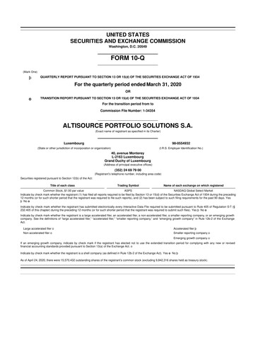 Thumbnail Altisource Portfolio Solutions
 10-Q Quarterly Report FY2020 