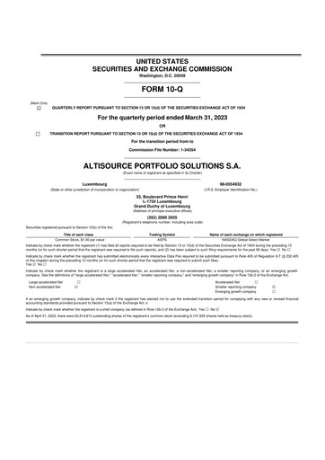 Thumbnail Altisource Portfolio Solutions
 10-Q Quarterly Report FY2023 