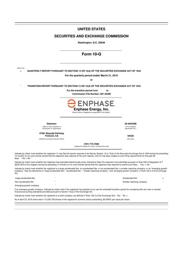 Thumbnail Enphase Energy
 10-Q Quarterly Report FY2019 