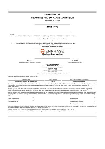 Thumbnail Enphase Energy
 10-Q Quarterly Report FY2019 