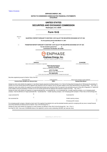 Thumbnail Enphase Energy
 10-Q Quarterly Report FY2021 
