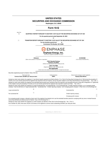 Thumbnail Enphase Energy
 10-Q Quarterly Report FY2023 