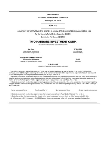 Miniature Two Harbors Investment
 10-Q Rapport trimestriel 2011 