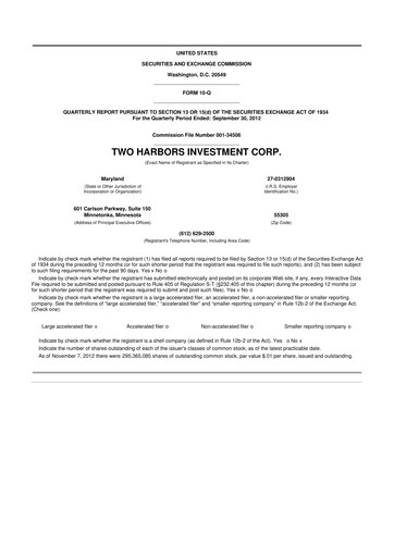 Miniature Two Harbors Investment
 10-Q Rapport trimestriel 2012 