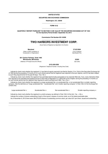 Miniature Two Harbors Investment
 10-Q Rapport trimestriel 2013 