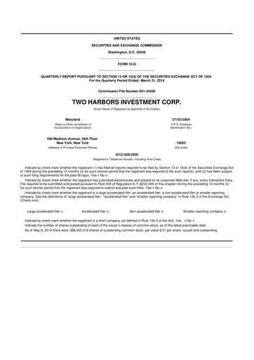 Miniature Two Harbors Investment
 10-Q Rapport trimestriel 2014 