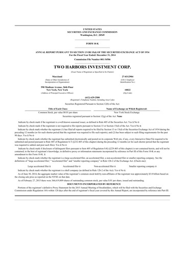Thumbnail Two Harbors Investment
 10-K Annual Report 2014