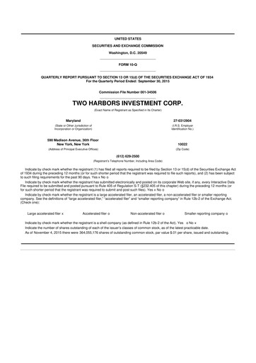 Miniature Two Harbors Investment
 10-Q Rapport trimestriel 2015 