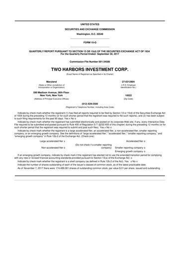 Miniature Two Harbors Investment
 10-Q Rapport trimestriel 2017 