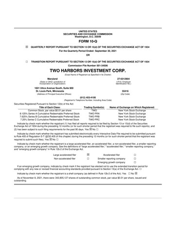 Miniature Two Harbors Investment
 10-Q Rapport trimestriel 2021 