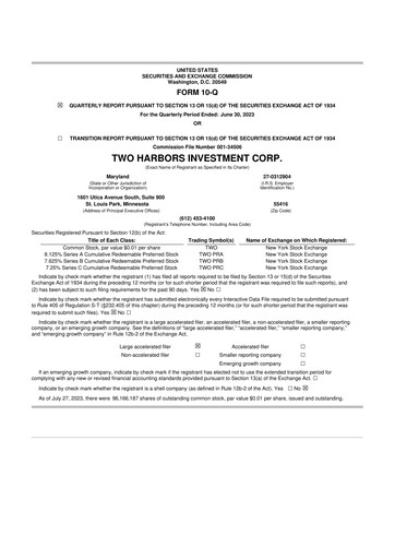 Miniature Two Harbors Investment
 10-Q Rapport trimestriel 2023 