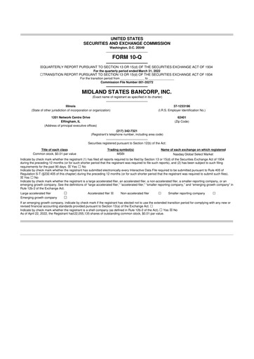 Thumbnail Midland States Bancorp 10-Q Quarterly Report FY2022 