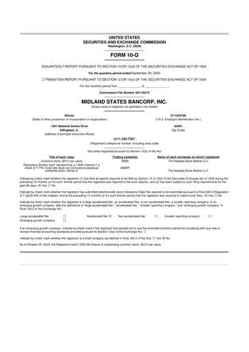 Thumbnail Midland States Bancorp 10-Q Quarterly Report FY2023 