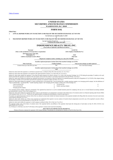 Miniature Independence Realty Trust
 10-K Rapport annuel 2023