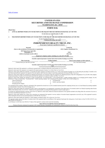 Miniature Independence Realty Trust
 10-K Rapport annuel 2024