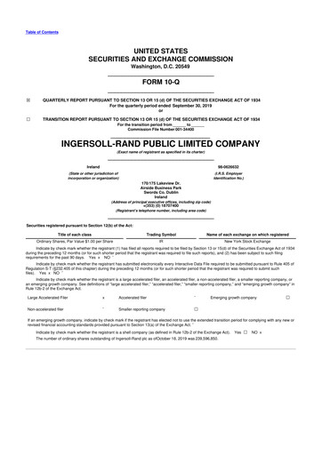Thumbnail Trane Technologies
 10-Q Quarterly Report FY2019 