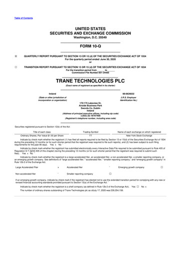 Thumbnail Trane Technologies
 10-Q Quarterly Report FY2020 