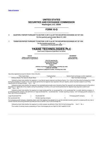 Thumbnail Trane Technologies
 10-Q Quarterly Report FY2021 