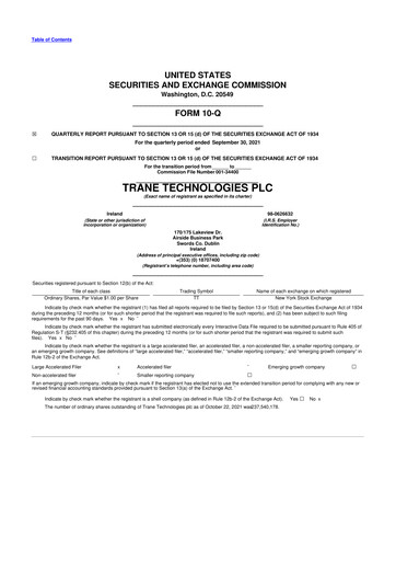 Thumbnail Trane Technologies
 10-Q Quarterly Report FY2021 