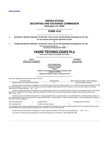 Thumbnail Trane Technologies
 10-Q Quarterly Report FY2022 