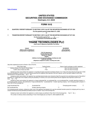 Thumbnail Trane Technologies
 10-Q Quarterly Report FY2023 