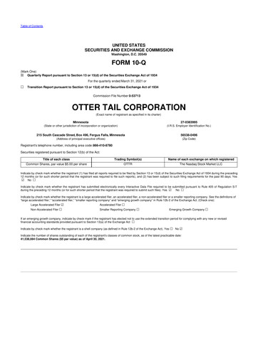 Thumbnail Otter Tail 10-Q Quarterly Report FY2021 