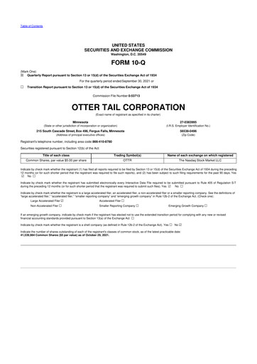 Thumbnail Otter Tail 10-Q Quarterly Report FY2021 