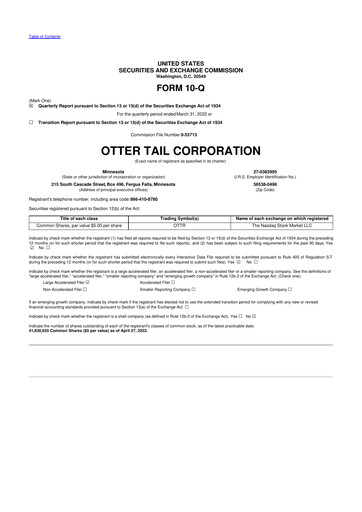 Thumbnail Otter Tail 10-Q Quarterly Report FY2022 