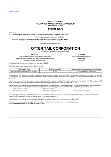 Thumbnail Otter Tail 10-Q Quarterly Report FY2022 