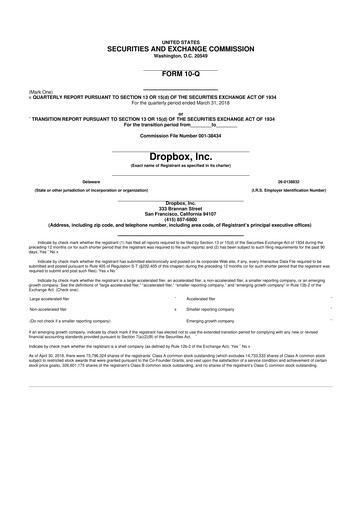 Thumbnail Dropbox 10-Q Quarterly Report FY2018 