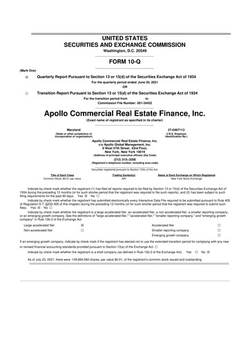 Thumbnail Apollo Commercial Real Estate Finance 10-Q Quarterly Report FY2021 