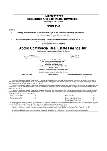 Thumbnail Apollo Commercial Real Estate Finance 10-Q Quarterly Report FY2021 