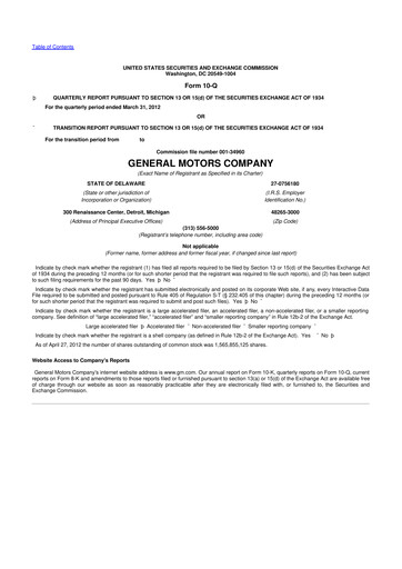 Thumbnail General Motors 10-Q Quarterly Report FY2012 