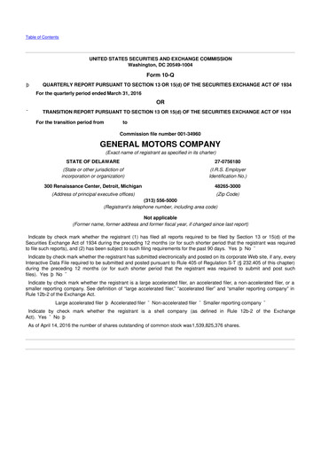 Thumbnail General Motors 10-Q Quarterly Report FY2016 