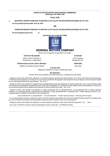 Thumbnail General Motors 10-Q Quarterly Report FY2018 